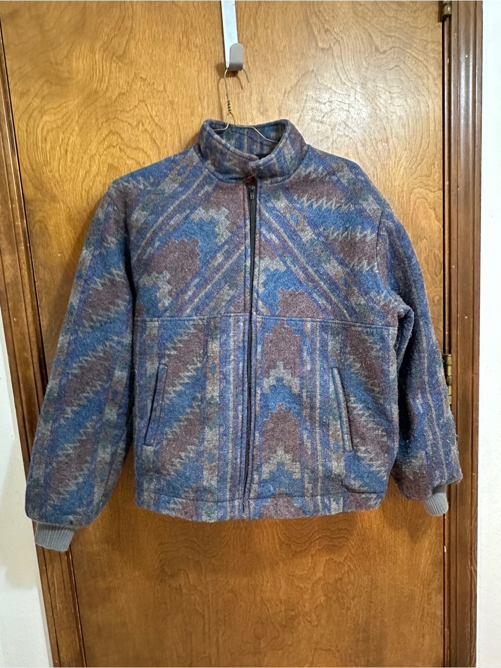 Vintage  Blue and Brown Aztec Patterned Zip-Front Jacket